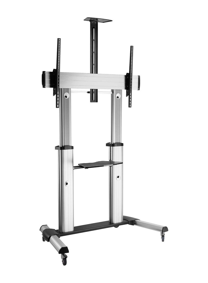 نيوستار TTL04-610TW حامل تلفاز متحرك قابل لتعديل الارتفاع يدويًا، مناسب للشاشات الكبيرة 60"-100" LED/LCD، هيكل فولاذي قوي، حمولة قصوى 150 كجم مع رف وسائط - Image 2
