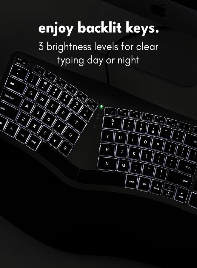 Macally Wired Ergonomic Keyboard for Mac - USB Hub, Dual USB C + A Plug, Split Design, Padded Wrist Cushion, Backlit Keys - Apple Compatible Keyboard for MacBook Pro/Air, iMac, iPad - Space Gray - Image 5