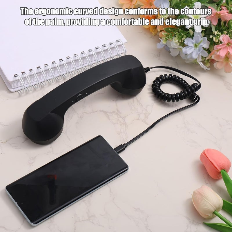 BTFO Retro Phone Handset for iPhone/Android, Type C Old School Cell Phone Receiver with Microphone & Speaker 90s Style Photos Prop for Mobile Phones (Black) - Image 4