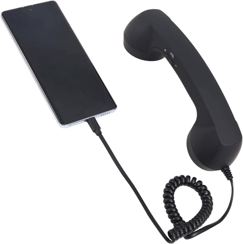 BTFO Retro Phone Handset for iPhone/Android, Type C Old School Cell Phone Receiver with Microphone & Speaker 90s Style Photos Prop for Mobile Phones (Black) - Image 1