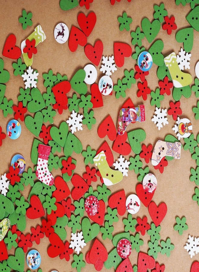yeabwps 200 Pieces Christmas Wooden Buttons Assorted Christmas Art Craft Buttons Snowflake Buttonsfor Handmade Project, Mixed Sizes and Styles - Image 2