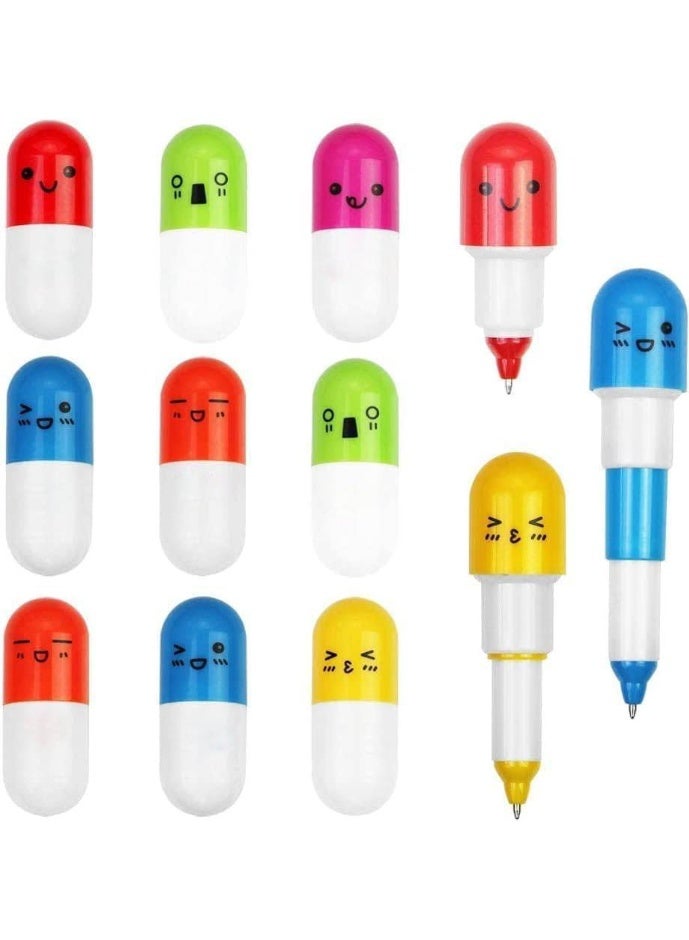 24 Pcs Mini Retractable Ballpoint Pens, Cute Emoticon Cartoon Face Blue Ink Writing Ball Pens Set, Retractable Design, Non Toxic, for Kindergarten School Gifts, Random Color - Image 1