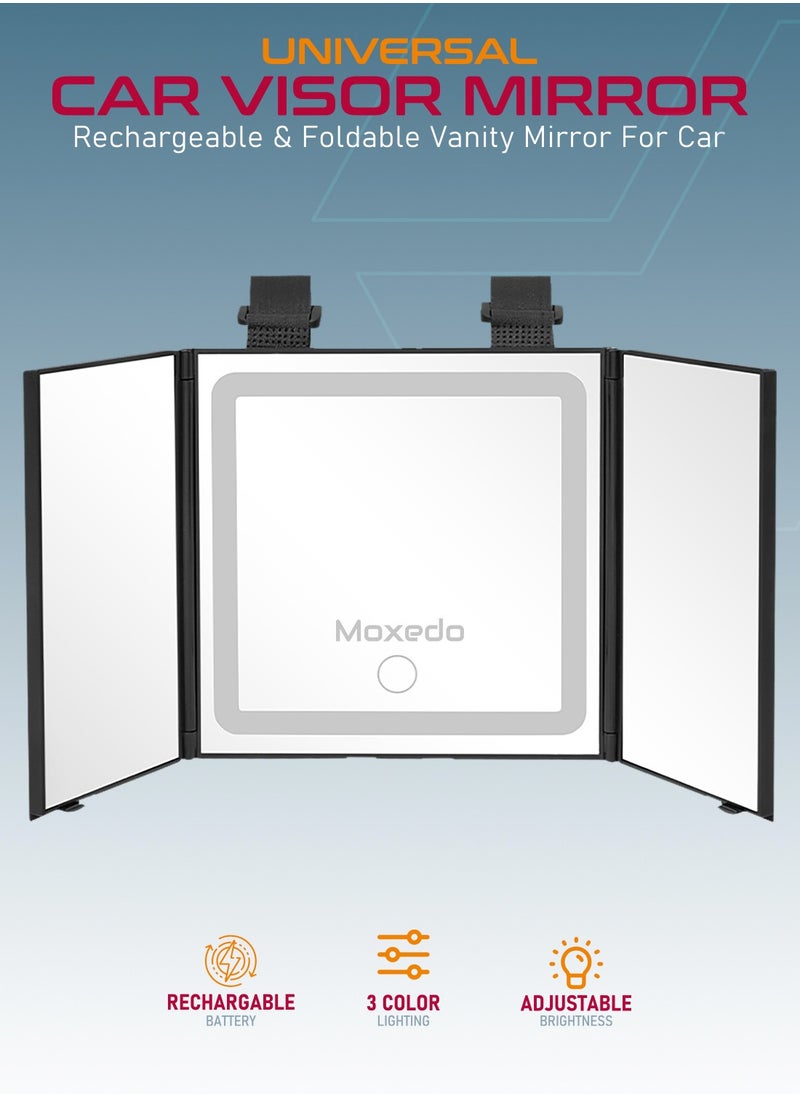 Moxedo - Moxedo Car Visor Mirror Rechargeable and Foldable Vanity Makeup Mirror with 3 Lightning, Brightness Modes and Dimmable Touch Screen Universal for Car Truck SUV Rearview - Image 1