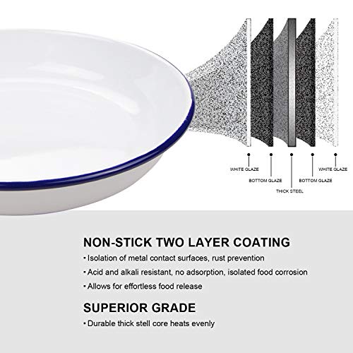 Webake 9.5 Inch Enamel Plates, 2 Pack Salad Pasta Bowls Enamelware Dinner Plates White Body with Blue Rim, Serving Trays for Dinner, Outdoor, Picnic, BBQ, Butter - Image 3