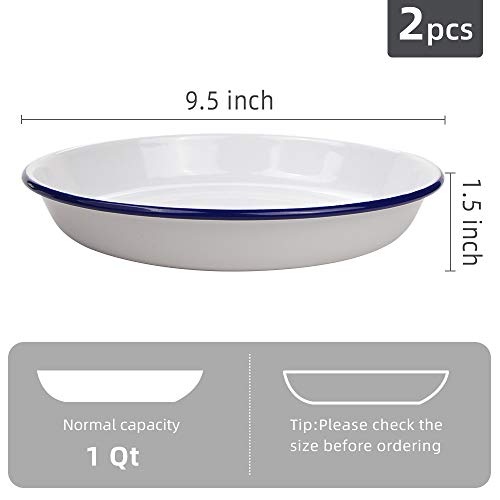 Webake 9.5 Inch Enamel Plates, 2 Pack Salad Pasta Bowls Enamelware Dinner Plates White Body with Blue Rim, Serving Trays for Dinner, Outdoor, Picnic, BBQ, Butter - Image 4