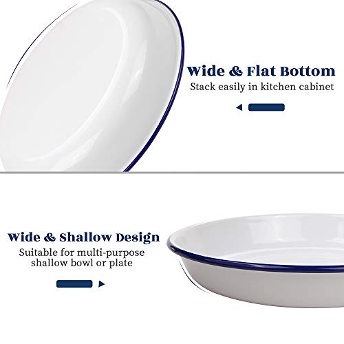 Webake 9.5 Inch Enamel Plates, 2 Pack Salad Pasta Bowls Enamelware Dinner Plates White Body with Blue Rim, Serving Trays for Dinner, Outdoor, Picnic, BBQ, Butter - Image 2