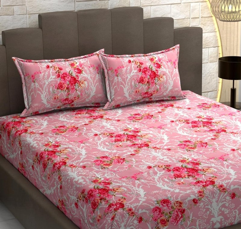 DECOREZA Soft Cotton Feel All Around Deep Pocket Fitted Bedsheets King Size, Premium Elastic Fitted Bedsheets King Size for Double Bed with 2 Pillow Covers, Size- 78" x 72" (Oyster Pink) - Image 2