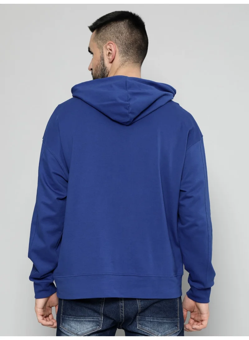 Maniac  Maniac Mens Hooded Fullsleeve Printed Royal Blue Cotton Fleece Sweatshirt for Men | Best Price UAE