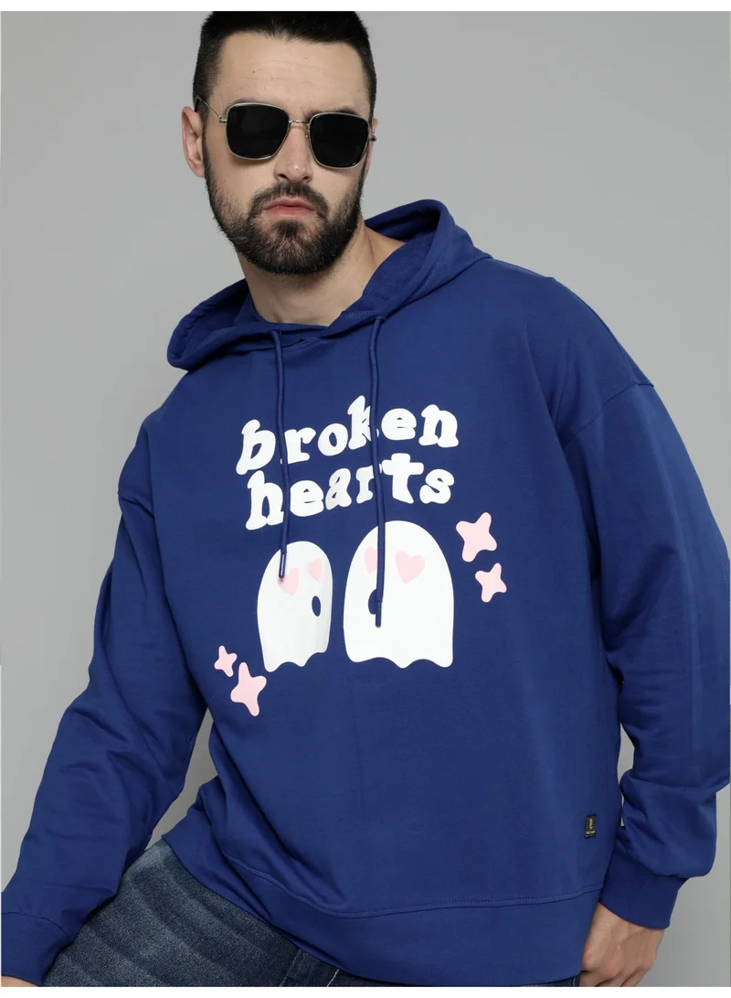 مانياك سويت شيرت رجالي بغطاء رأس مطبوع باللون الأزرق الملكي من القطن الصوفي