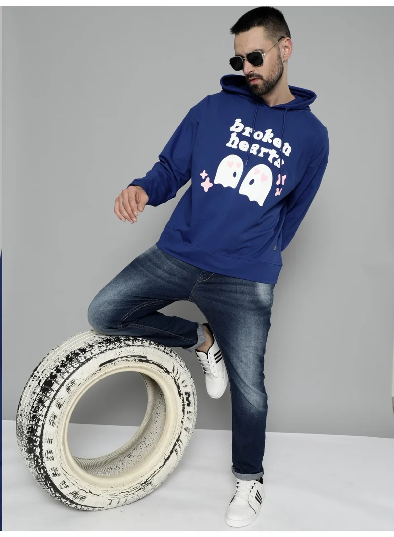 Maniac  Maniac Mens Hooded Fullsleeve Printed Royal Blue Cotton Fleece Sweatshirt for Men | Best Price UAE