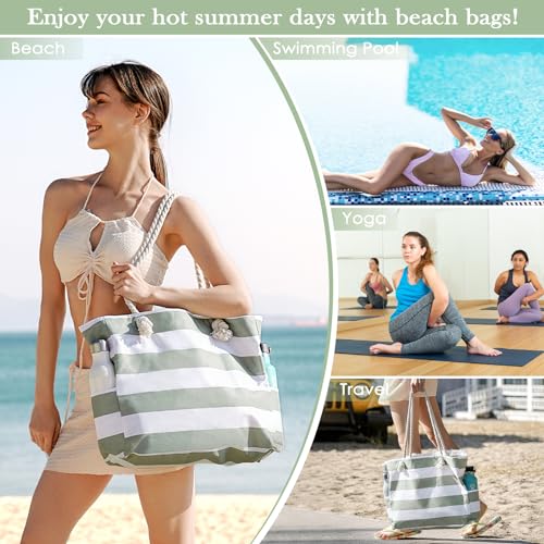 Pleneal Beach Bags For Women - Large Beach Bags with Zipper Waterproof Sandproof Swim Pool Bag Large Tote - Image 5