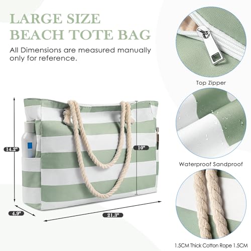 Pleneal Beach Bags For Women - Large Beach Bags with Zipper Waterproof Sandproof Swim Pool Bag Large Tote - Image 3