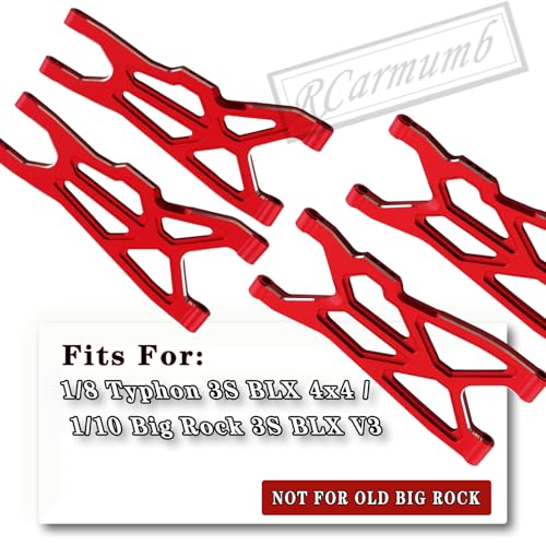 Rcarmumb Suspension Arms Upgrades Part for Arrma 18 Typhon 3S BLX 4x4 110 Big Rock 3S BLX V34Pack Aluminum Front Rear RC Swings Arms Hop UpsReplace PartAR330543 AR330540Red - Image 5