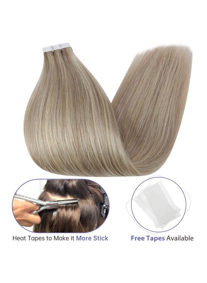 Fshine Full Shine Tape In Hair Extensions Human Hair 18Inch Blonde Human Hair Tape In Extensions Remy Hair 18/22 Ash Blonde Highlight With Platinum Blonde Invisible Hair Extensions Tape In 20Pcs 50Grams - Image 4