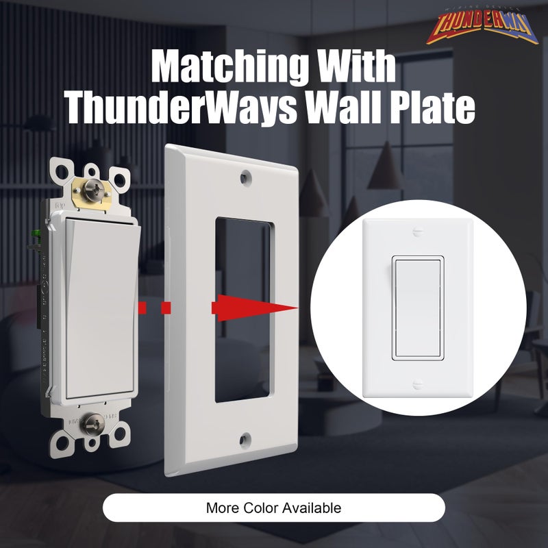 Thunderway Single Pole Decorator Wall Light Switch With Wall Plate  15A 120V/277V  On/Off Paddle Switch  Residential Grade - Ul Listed  White (10) - Image 5