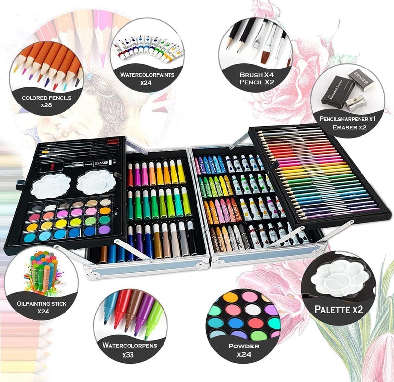 KRySt 145 Pieces Art Set for Kids with Themed Storage Case | Art and Craft Supplies Kit for Drawing and Painting with Oil Pastels, Watercolors, Color Pencils, and Sketch Pens (Pink) - Image 5