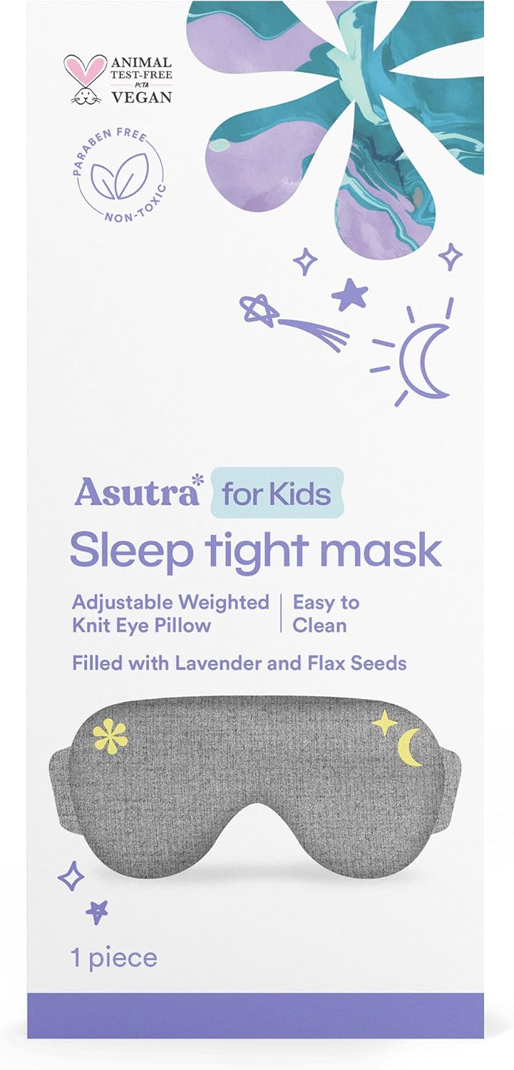 Asutra ASUTRA Kids Eye Pillow for Sleep, Gray Cotton Jersey | Filled w/Lavender Buds & Flax Seeds, Weighted Eye Mask, Meditation & Light Blocking Blindfold