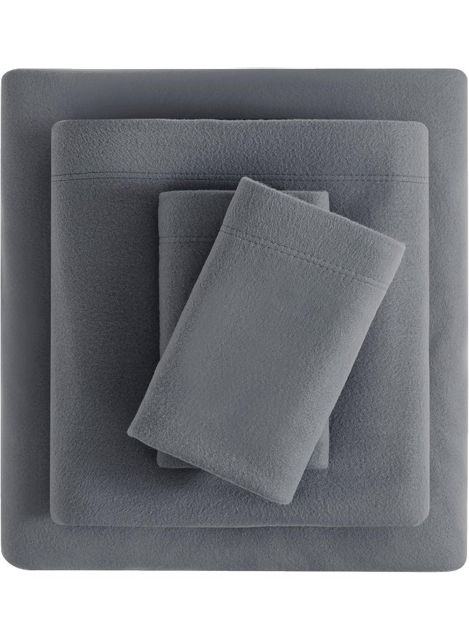 Viviland Plush Micro Fleece Full Bed Sheet Set - Soft Polar Fleece Velvet Sheets - Extra Warm Winter Flannel Bed Sheets with Deep Pocket - Dark Gray - Full - Image 1