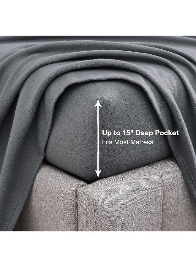 Viviland Plush Micro Fleece Full Bed Sheet Set - Soft Polar Fleece Velvet Sheets - Extra Warm Winter Flannel Bed Sheets with Deep Pocket - Dark Gray - Full - Image 4