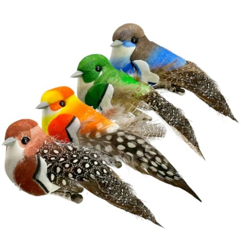 4pcs Artificial Birds Clip on Bird Ornaments with Feathers for Spring Christmas Tree tion, Arts and Crafts and Floral Arrangements - Image 1