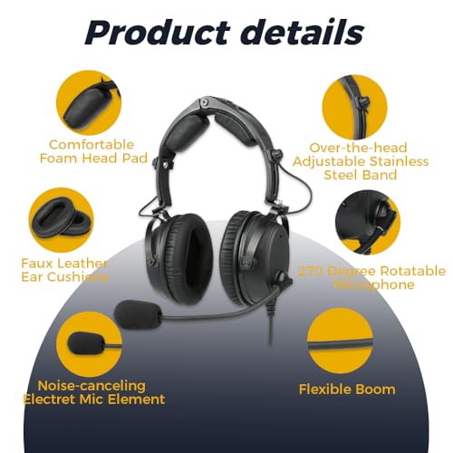 R SPIDER WIRELESS ANR Aviation Headset with Bluetooth, Active Noise Canceling with MP3 Input, Faux Leather Ear Cushions, GA Dual Plugs, Include Headset Bag - Image 2