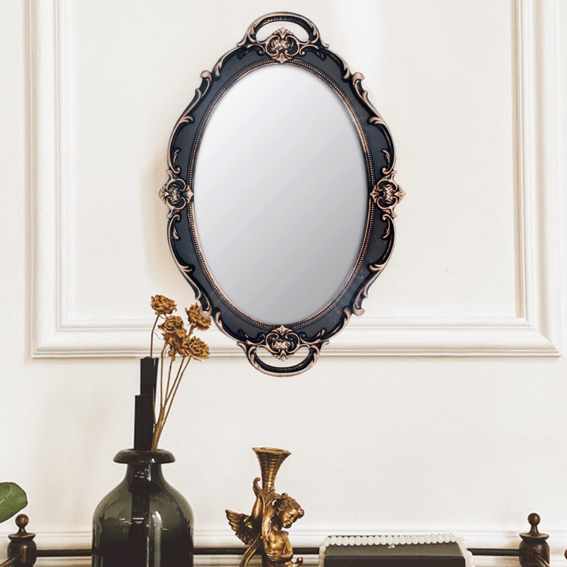 Eaoundm 14.5 x 10 inchs Smallest Oval Antique Decorative Wall Mirror Vintage Hanging Mirror Brown - Image 2
