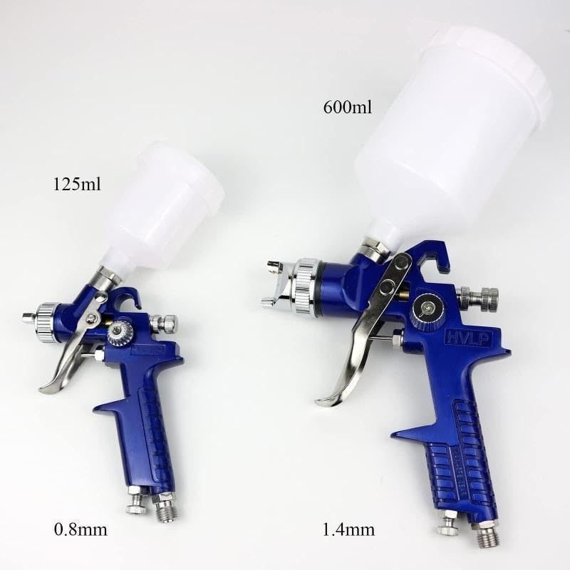 LSLANSOON HVLP Gravity Feed Paint Sprayer Tool Kit, Includes 1 x 0.8mm & 1 x 1.4mm Nozzle Spray Guns, Pneumatic Auto Paint Tool Set with Locking Air Pressure Regulator Gauge, Wrench, Brush - Image 3