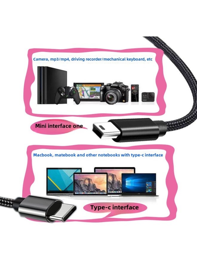 Generic - Typec To MiniUSB Camera T-shaped Data Cable Mobile Phone Camera Hard Disk Driving Recorder Transmission Charging Line-Color:Black Type-C To Mini USB 1.5 M - Image 1