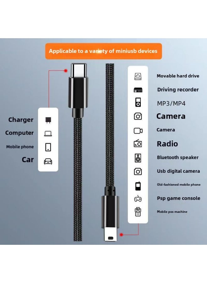 Generic - Typec To MiniUSB Camera T-shaped Data Cable Mobile Phone Camera Hard Disk Driving Recorder Transmission Charging Line-Color:Black Type-C To Mini USB 1.5 M - Image 1