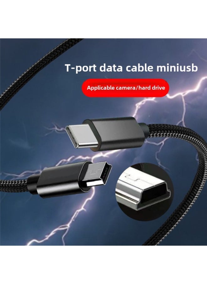 Generic - Typec To MiniUSB Camera T-shaped Data Cable Mobile Phone Camera Hard Disk Driving Recorder Transmission Charging Line-Color:Black Type-C To Mini USB 1.5 M - Image 1