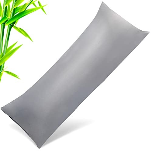 Body Cooling Pillow Cases Cover Bamboo Rayon Dark Grey Body Pillowcases with Zipper Closure Cool and Breathable Pillow Case for Hot Sleepers and Night Sweats 20x54 inches