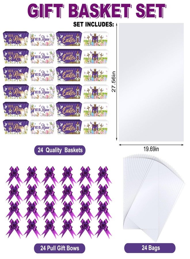 Cholemy 72 Pcs Easter Gift Baskets Empty to Fill Kit DIY Basket for Gifts Empty Bulk Include 24 Plaid Market Tray Favor with Handles 24 Clear Basket Bags 24 Bows (Purple, Easter) - Image 3