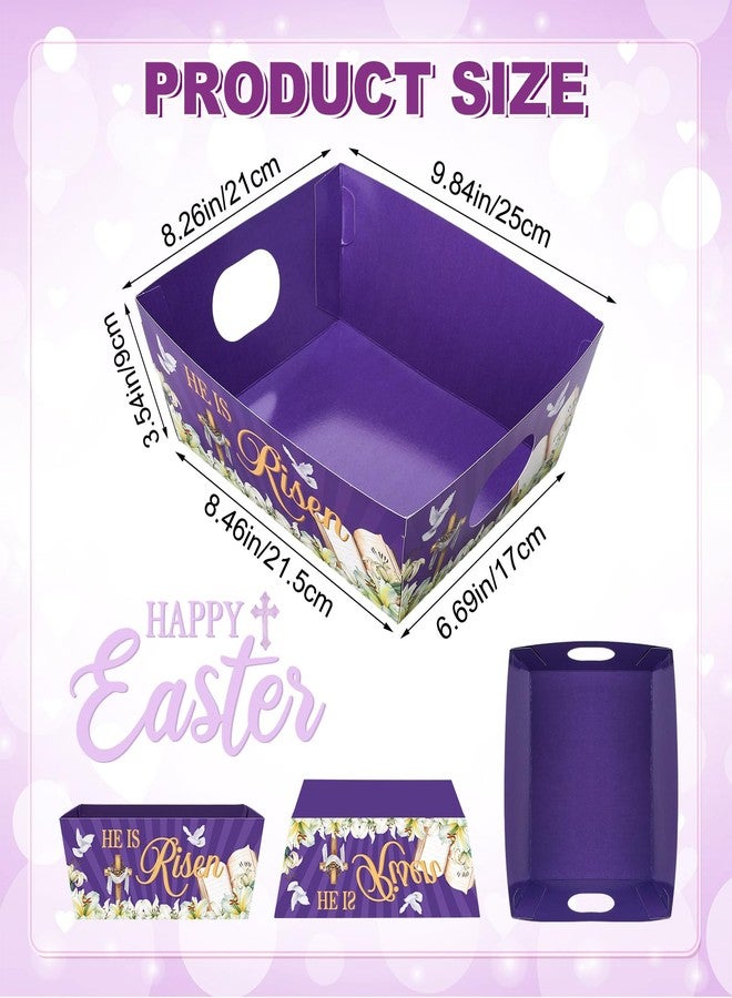 Cholemy 72 Pcs Easter Gift Baskets Empty to Fill Kit DIY Basket for Gifts Empty Bulk Include 24 Plaid Market Tray Favor with Handles 24 Clear Basket Bags 24 Bows (Purple, Easter) - Image 2