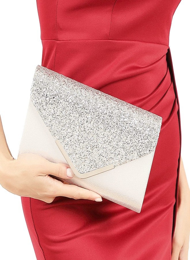LETODE 4Pcs Evening Clutch Bag Jewelry Set For Women Rhinestone Shiny Evening Purse Handbag Clutches Purses For Wedding Party-Silver - Image 2