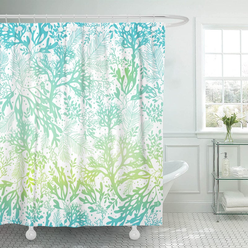 Emvency Shower Curtain Green Sea Blue Freen Ocean Seaweed Great for Elegant Gray Kelp Marine Waterproof Polyester Fabric 72 x 72 inches Set with Hooks - Image 1