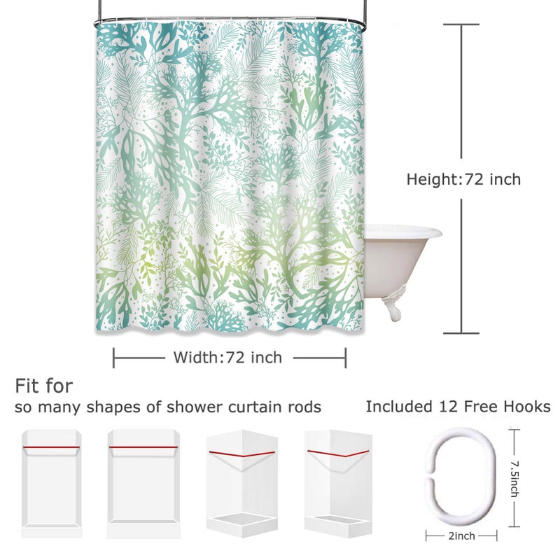 Emvency Shower Curtain Green Sea Blue Freen Ocean Seaweed Great for Elegant Gray Kelp Marine Waterproof Polyester Fabric 72 x 72 inches Set with Hooks - Image 4