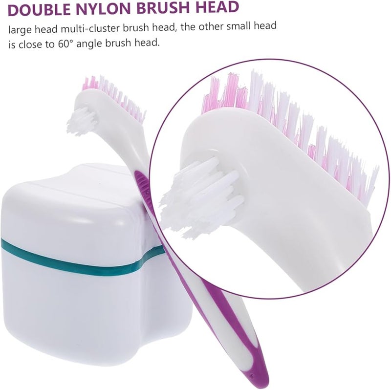 حافظة تنظيف أطقم الأسنان المحمولة ذات الرأسين ذو الشعيرات الناعمة للاستخدام المنزلي والسفر - Image 3