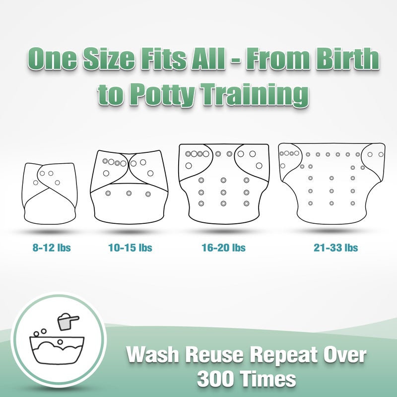 wegreeco Cloth Diapers 6 Pack with 6 Inserts & 1 Wet Bag, Washable Cloth Diapers for Babies, One Size Adjustable Reusable (Bright Animals) - Image 3