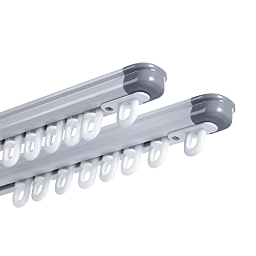 ZSTARR Retractable Ceiling Curtain Track MeasurementFree Curtain Track 33559For Room Divider Shower Curtain Parallel bay window RV Curtain Track 2Sets White