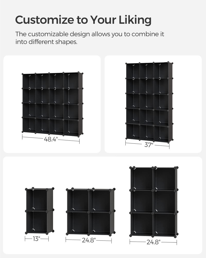 SONGMICS Cube Storage Organizer Set of 16 Plastic Cubes Closet Organizers and Storage Room Organization Bedroom Living Room 122 x 484 x 484 Inches Black ULPC44BK - Image 5