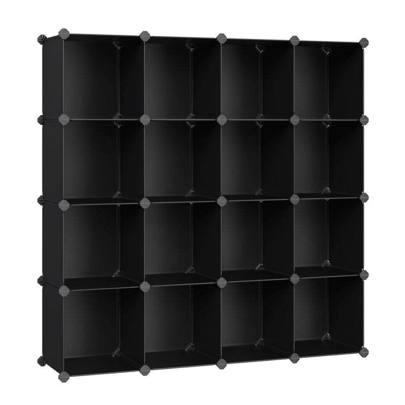 SONGMICS Cube Storage Organizer Set of 16 Plastic Cubes Closet Organizers and Storage Room Organization Bedroom Living Room 122 x 484 x 484 Inches Black ULPC44BK - Image 1