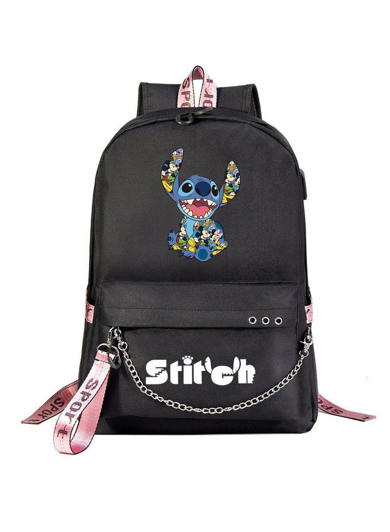 Stitch Printed Youth Casual Woven Strap Backpack