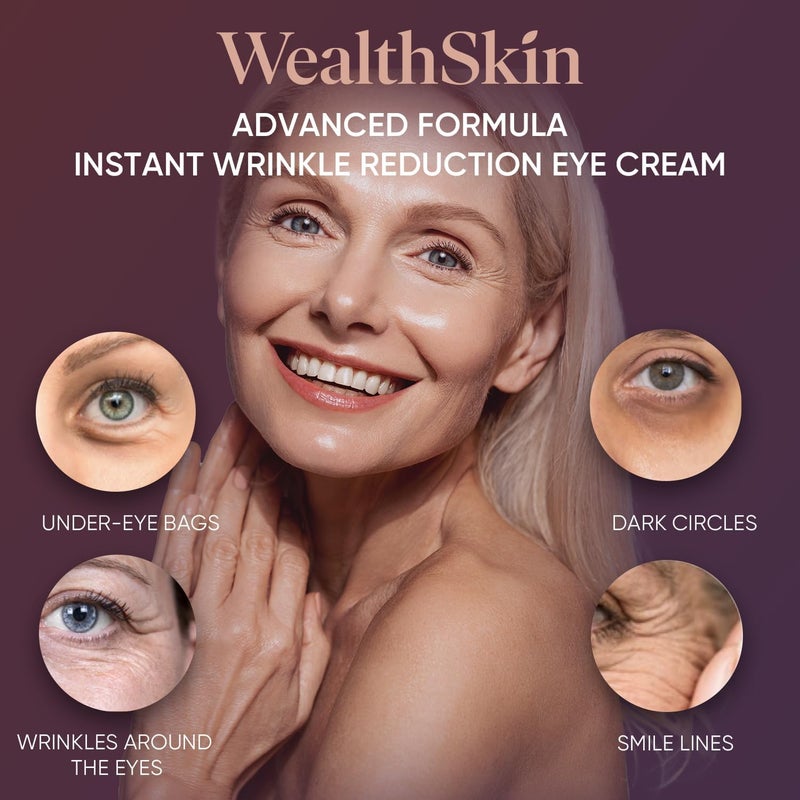 Wealthskin Instant Rapid Wrinkle Eye Cream: Temporary Effects Firm & Lift Under Eye Bags and Reduction Puffiness and Remover Dark Circles - 60 Second Tightener 30mL - Image 2