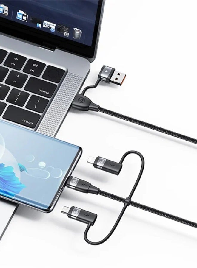 Usams 6 in 1 PD 100W Fast Charging Cable USB-A to Type-C to Type-C+8Pin+Micr 1.2m Data Cord - Black - Image 2