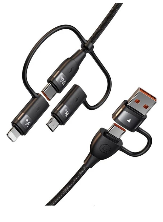 Usams 6 in 1 PD 100W Fast Charging Cable USB-A to Type-C to Type-C+8Pin+Micr 1.2m Data Cord - Black - Image 5