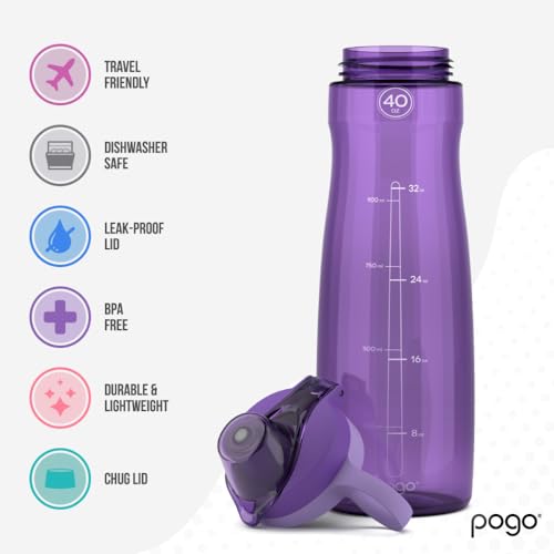 Pogo BPA-Free Tritan Plastic Water Bottle with Chug Lid, 40 Oz, Purple - Image 3