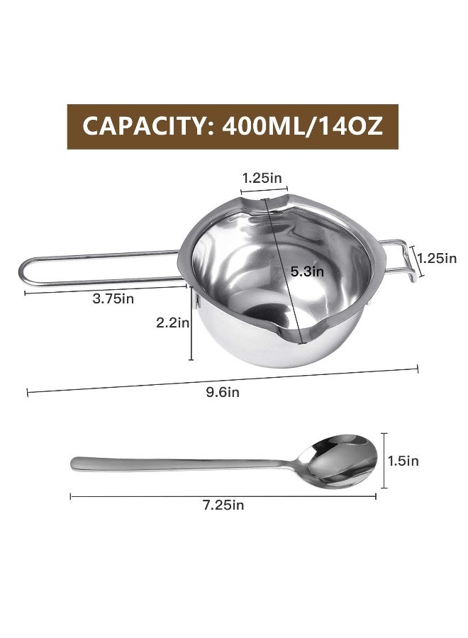 Milkary Milkary 2 Pieces Stainless Steel Double Boiler Pot with 2 Metal Spoon, Chocolate Melting Pot for Melting Chocolate, Butter, Cheese, Candle and Wax Making Kit Double Spouts 400ml/14oz - Image 2