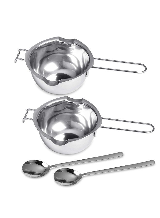 Milkary Milkary 2 Pieces Stainless Steel Double Boiler Pot with 2 Metal Spoon, Chocolate Melting Pot for Melting Chocolate, Butter, Cheese, Candle and Wax Making Kit Double Spouts 400ml/14oz - Image 1