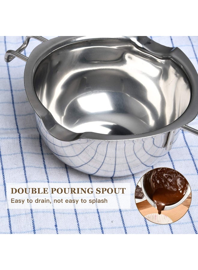 Milkary Milkary 2 Pieces Stainless Steel Double Boiler Pot with 2 Metal Spoon, Chocolate Melting Pot for Melting Chocolate, Butter, Cheese, Candle and Wax Making Kit Double Spouts 400ml/14oz - Image 5