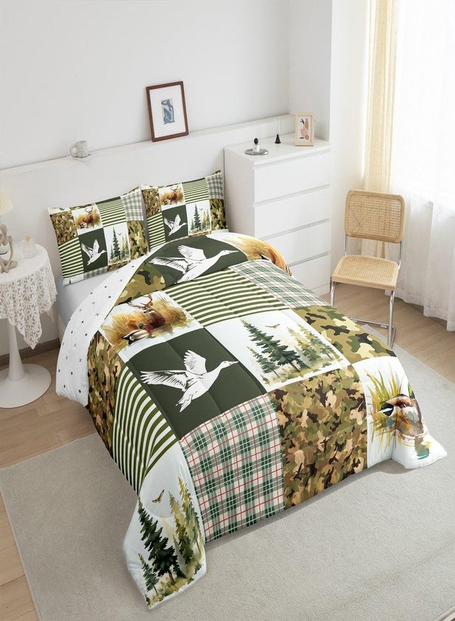 Feelyou Mallard Duck Bedding Set Twin Size Wild Duck Comforter Set for Kids Boys Girls Green Camouflage Duvet Set Geometric Quilt Set 2Pcs - Image 4